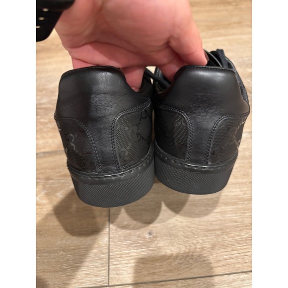 Gucci GG Embossed Leather Sneakers Low Top Lace Up Black Designer Shoes - Picture 5 of 14